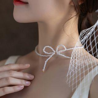 Wedding Bow Faux Pearl Choker White - One Size