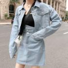 Set: Cropped Denim Jacket + Mini A-line Denim Skirt