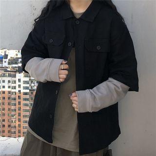 Mock Two-piece Button Jacket Black - One Size