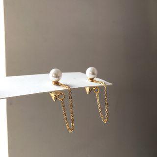 Faux Pearl Chain Dangle Earring 1 Pair - Faux Pearl Chain Dangle Earring - Gold - One Size