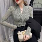 Long-sleeve Twist V-neck Lace Top