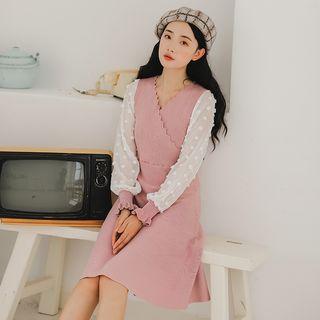 Long-sleeve Knit Panel Midi Dress