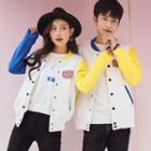 Couple Matching Lettering Color Block Button Jacket