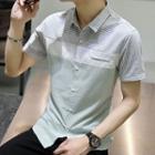 Short-sleeve Color Panel Striped Shirt