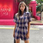 Set: Plaid Cropped Shirt + Fly-front Shorts