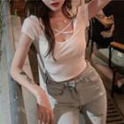 Short-sleeve Cross-strap Top White - One Size