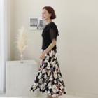 Pattern Maxi Accordion-pleat Skirt Ivory - One Size