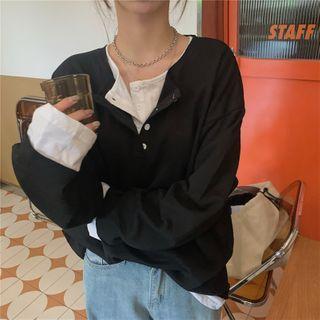 Long-sleeve Mock Two-piece Loose-fit Top