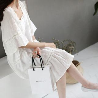 Squared-neck Eyelet Lace-trim Dress