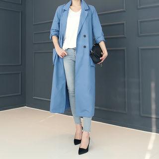 Notched-collar Double-breasted Long Coat