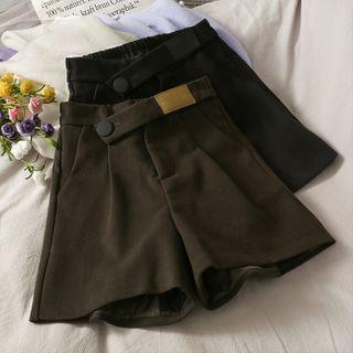 Asymmetric-waistline Wide-leg Wool Shorts
