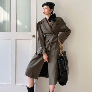 Set: One-shoulder Midi Coat Dress + Buttoned Cropped Jacket