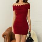 Off-shoulder Mini Knit Dress Wine Red - One Size