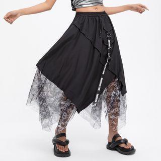 Lettering Asymmetrical Lettering Midi A-line Skirt Black - One Size