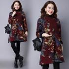 Long-sleeve Floral Padded A-line Dress