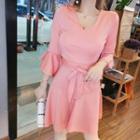 Tie-waist Flared-sleeve A-line Dress