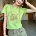 Short-sleeve Graphic Print T-shirt Green - One Size