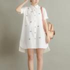 Airplane Embroidered Short-sleeve Shirt Dress