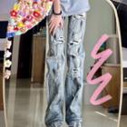 Color Splash Distressed Straight Leg Jeans