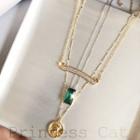Set: Emerald Necklace + Coin Pendant Necklace + Rhinestone Bar Necklace Set Of 3 - Necklace - Emerald Green - One Size