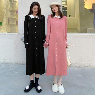 Color-block Collared Buttoned Knit Dress