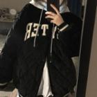 Lettering Quilted Baseball Jacket Black - One Size
