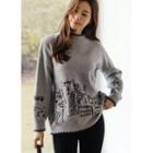 Mock-neck Cat-print Sweater