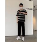 Short-sleeve Striped T-shirt / Straight Leg Cropped Pants / Set