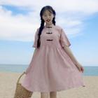 Short-sleeve Frog Buttoned A-line Dress