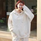 Letter-embroidered Fleece-lined Oversized Hoodie