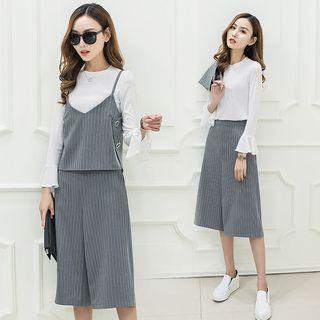 Set: Long-sleeve T-shirt + Strappy Top + Capri Wide Leg Pants