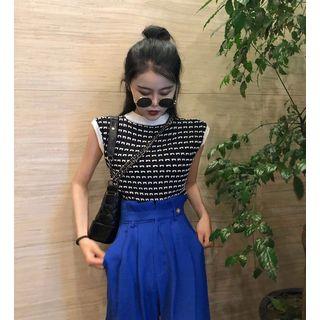 Two-tone Short-sleeve T-shirt / High Waist Cropped Pants