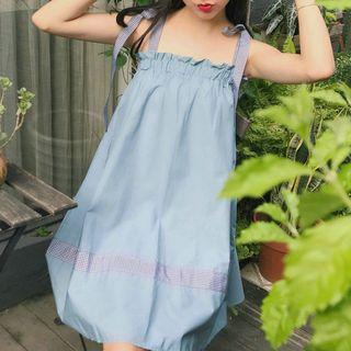 Bow Accent Plaid Panel Strapless Dress