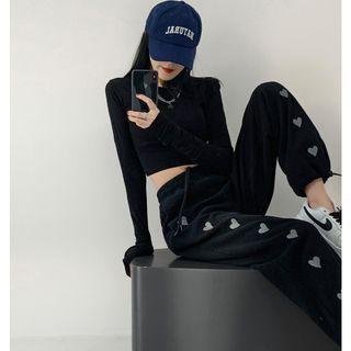 Heart-print Drawstring Loose-fit Harem Pants