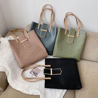 Faux Leather Croc Grain Tote Bag With Pouch