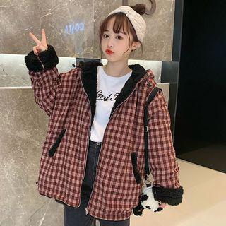 Reversible Fleece Zip Plaid Hoodie