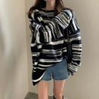Contrast Striped Sweater Black & White - One Size