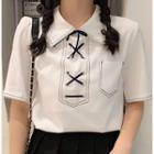 Lace-up Short-sleeve Polo Shirt White - One Size
