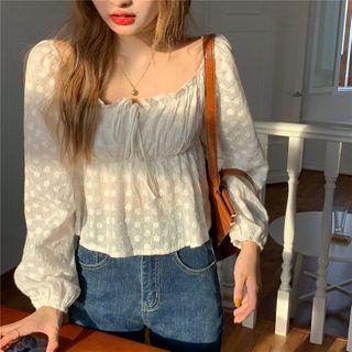 Long-sleeve Dotted Sheer Top White - One Size