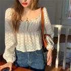 Long-sleeve Dotted Sheer Top White - One Size