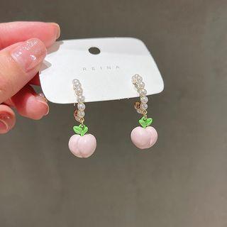 Peach Faux Pearl Alloy Dangle Earring Pink - One Size