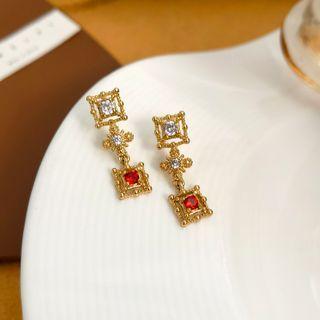 Rhinestone Drop Earring 1 Pair - S925silver Rhinestone Drop Earring - Gold - One Size