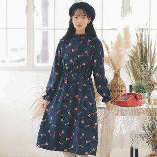 Corduroy Patterned Long-sleeve Midi A-line Dress