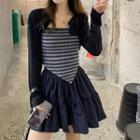 Plaid Camisole Top / Pinstriped Crop Jacket