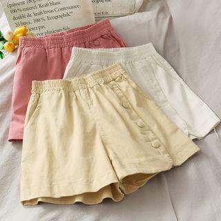 Elastic High-waist Asymmetric Wide Shorts