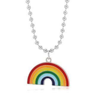 Rainbow Glaze Pendant Alloy Necklace Red & Orange & Yellow & Green - One Size