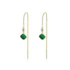 Sterling Silver Plated Gold Simple Geometric Square Imitation Malachite Tassel Earrings With Cubic Zirconia Golden - One Size