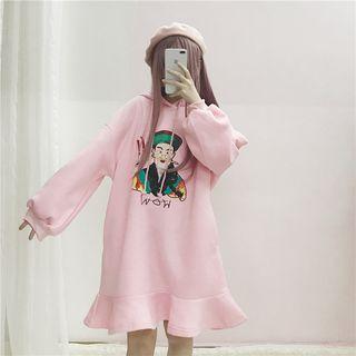 Ruffle Hem Printed Hoodie Dress