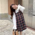 Lace-up Shirt / Plaid Pinafore Dress