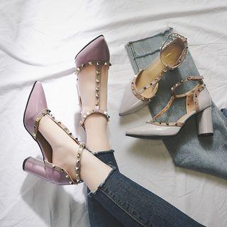 Block-heel Studded Pumps